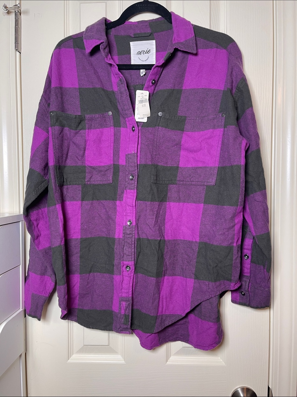 aerie Purple & Black Plaid Flannel Button-Down Shirt